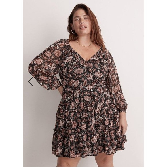Madewell Dresses & Skirts - New sz 24w (3x) Madewell plus amalia tiered pampas blooms mini dress metallic